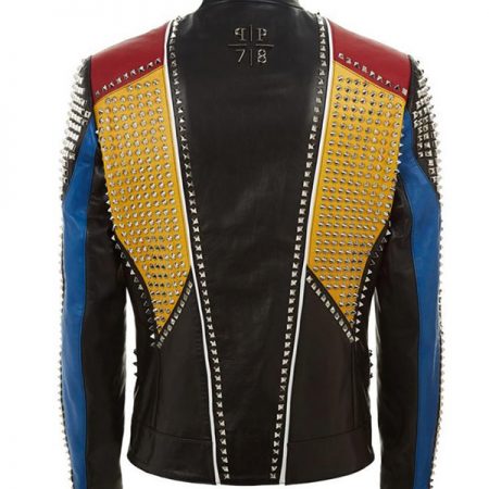 Men's Studded Slimfit Multicolor Leather Jacket - JacketsJunction