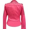 Stylish Golden Studded Pink Belted Leather Jacket For Womens