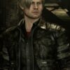 Video Game Resident Evil 6 Leon Kennedy White Strips Leather Jacket