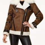 Women's Brown Asymmetrical Shearling Leather Jacket