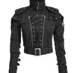 Womens Black Cropped Studded Military Jacket