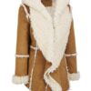 Women's Brown Shearling Hooded Overcoat