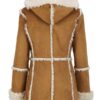 Women’s Brown Suede Leather Fur Overcoat With Hood