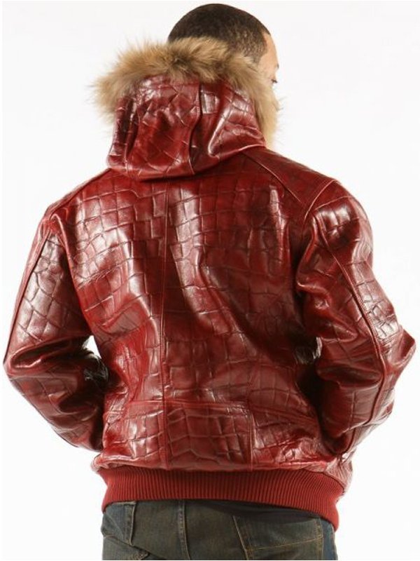 red leather jacket with fur hood