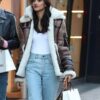 London Neelam Gill Shearling Brown Double Collar Leather Jacket