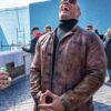 Red Notice Dwayne Johnson Brown Distressed Leather Coat