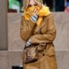 The Flight Attendant Kaley Cuoco Mid-Lenght Brown Leather Coat