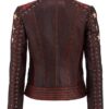 Cafe Racer Vintage Style Red Waxed Leather Jacket For Womens