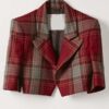 Lily Collins Emily In Paris Emily Cooper Cropped Red Plaid Jacket