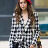 Lily Collins Emily In Paris Emily Cooper Wool Checked Blazer