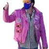 Nicolas Cage Patches Biker Leather Jacket Pink