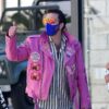 Nicolas Cage Pink Biker Leather Jacket With Patches