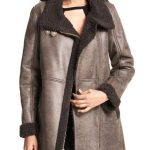 Women Asymmetrical Zip Shearling Leather Coat