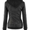 Women's Black Biker Leather Hooded Jacket