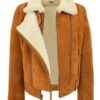 Women's Brown Sheepskin Shearling Aviator Leather Coat