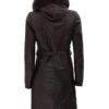 Women's Dark Brown Hooded Leather Coat With Fur Collar