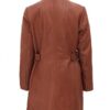 Women's Hooded Brown Leather Coat With Faux Fur Collar