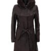 Women's Prato Hooded Brown Leather Coat