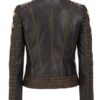 Women's Star Pattern Vintage Style Distressed Brown Leather Biker Jacket