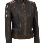 Women's Stars and Stripes Aged  Brown Leather Jacket