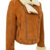 Women's Tan Brown Sheepskin Shearling Leather Jacket