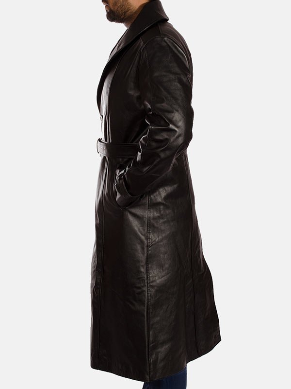 Black Leather Long Coat For Men's