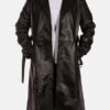 Black Leather Trench Coat For Men's