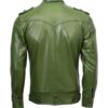 Green Slim Fit Leather Biker Jacket For Men's