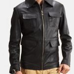 Men's 4 Pockets Black Leather Jacket