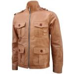 Men's 4 Pockets Tan Leather Jacket