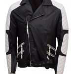 Men's Black & White Biker Leather Jacket