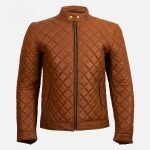 Mens Cafe Racer Quilted Brown Jacket