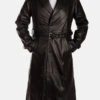 Men's Long Black Hooligan Leather Trench Coat