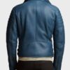 Men’s Shearling Asymmetrical Zipper Blue Biker Leather Jacket