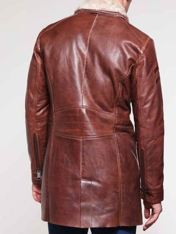 Mens Shearling Leather Coat | Brown Mid-Length Coat For Mens