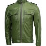 Men's Slim Fit Green Leather Jacket