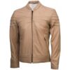 Stripes Fashion Beige Leather Jacket Mens