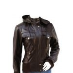 Women's Brown Hooded Leather Bomber Jacket