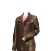 Women's Brown Mid Length Leather Trench Coat