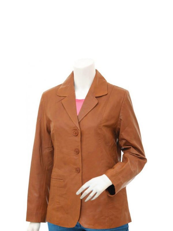 Women's Casual Tan Leather Blazer