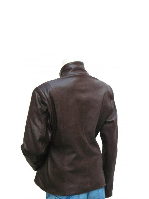 Women's Choclate Brown 4 Button Leather Jacket