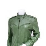 Women's Fashion Green Biker Leather Jacket