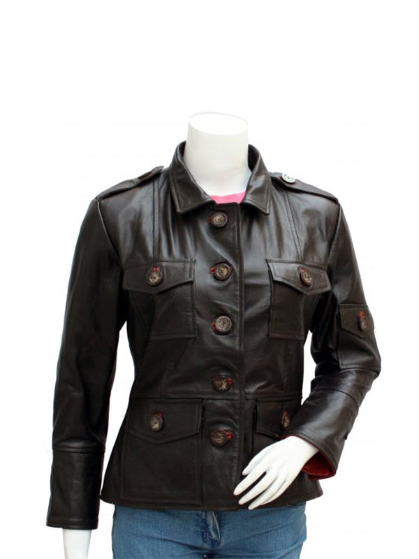 Women's Four Pockets Brown Leather Jacket