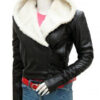 Women's Sheepskin Black Leather Jacket With Shearling Hood