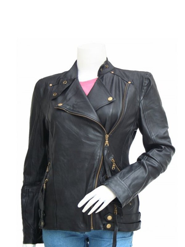 Shop Womens Cafe Racer Leather Motorcycle Jacket Black