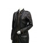 Women's Mid Length Black Leather Coat