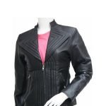 Women's Quilted Style Black Leather Jacket