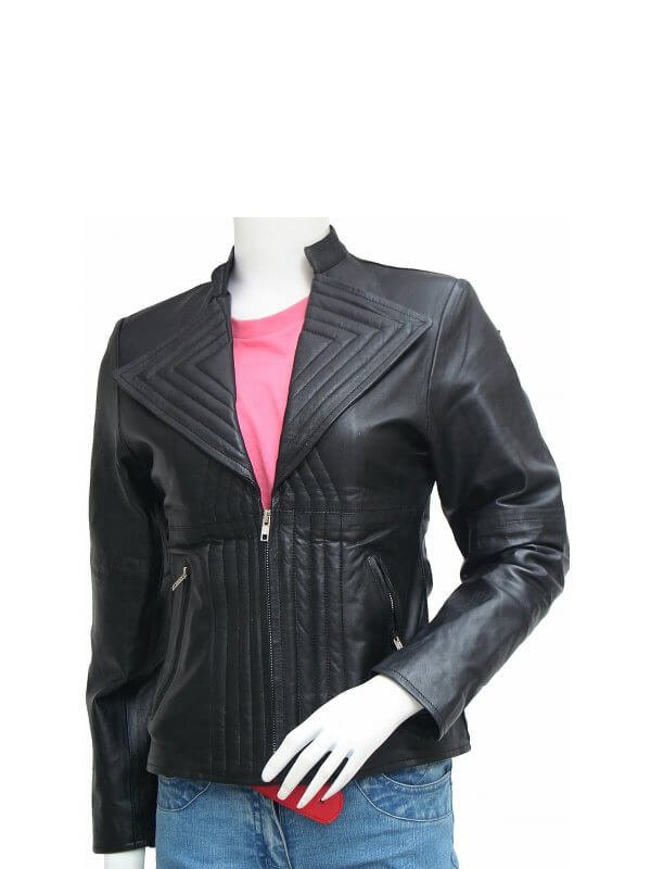 Women's Quilted Style Black Leather Jacket