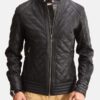 Black Leather Mens Quilted Jacket