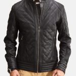 Black Leather Mens Quilted Jacket